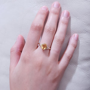 Citrine Ring, Oval Ring, Citrine Diamonds Ring, Handmade ring