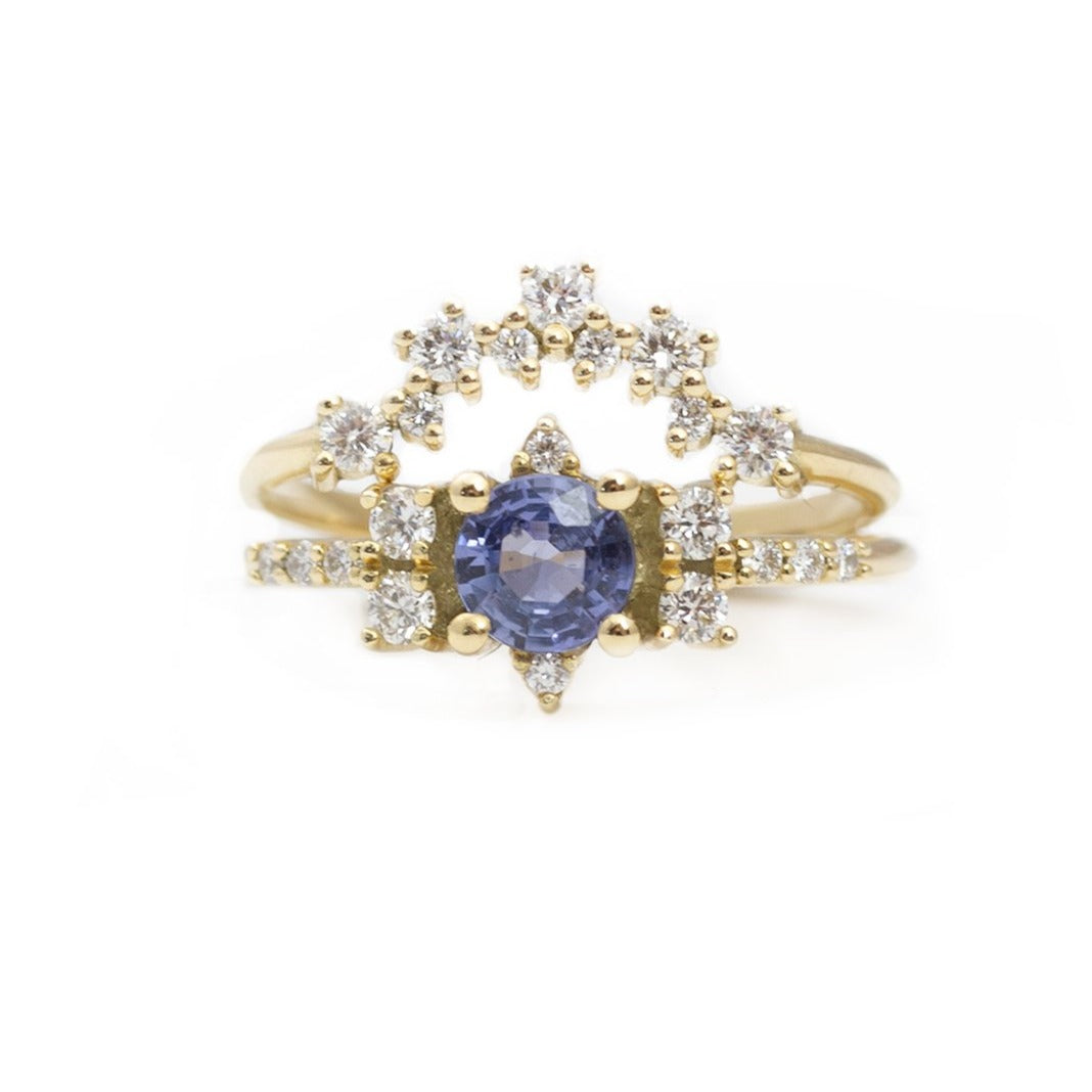 2pc Bridel Set .Sapphire Engagement Ring & Diamond Band - Anvehu Jewelry
