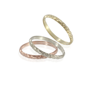 Thin Wedding Band, 2mm Rustic band, Yellow, Rose gold, White gold