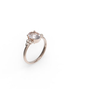 Alternative Engagement Ring, Clover Ring, Oval Morganite Ring 9x7