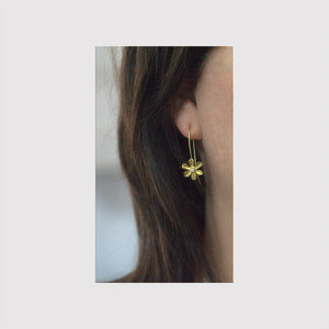 Gold flower diamond long earrings
