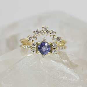 Lilach Sapphire Engagement Ring Set, Diamond Crown Wedding Band Anvehu Jewelry