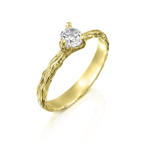 Twig Engagement Ring Set, Gold Diamond Nature Ring, Anvehu Jewelry 